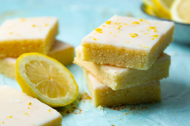 istock Close up of delicious lemon brownies on a stack 1488889773