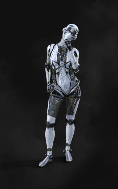 istock A woman AI cyborg pose on black background 1488890728