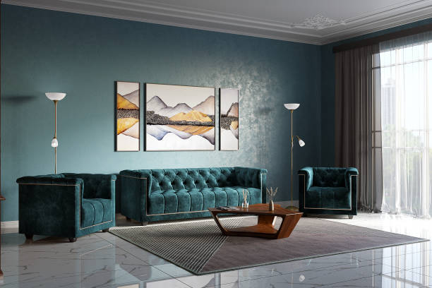 istock Beautiful interior of the living room. 3D illustration visualization 1488891100