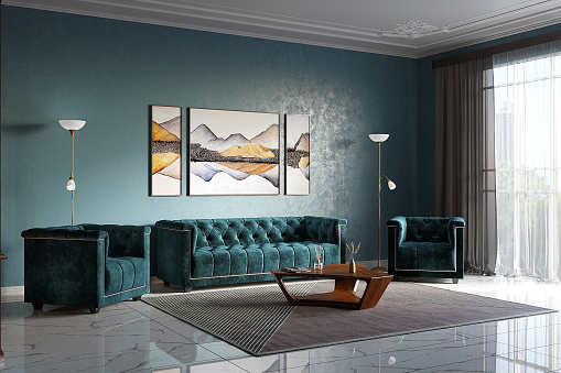 Beautiful interior of the living room. 3D visualization