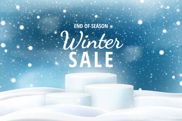 istock Snow winter, podium in december snowflakes. 3d product display, sale empty platform for presentation, isolated stage or table. Christmas snowflakes. Vector realistic mockup snowfall background 1488893306