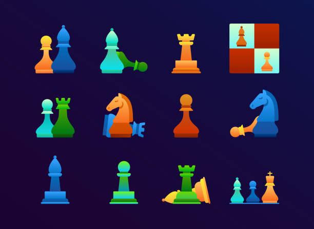 Chess Flat Gradient Icons Set Chess Icons Set. Flat Gradient style. Vector illustrator. board game piece stock illustrations