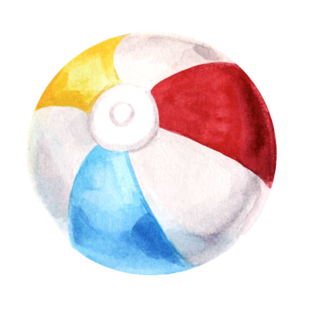 ilustrações, clipart, desenhos animados e ícones de bola colorida inflável em um fundo branco. desenho em aquarela. ilustração das férias de verão. - beach ball ball sphere red