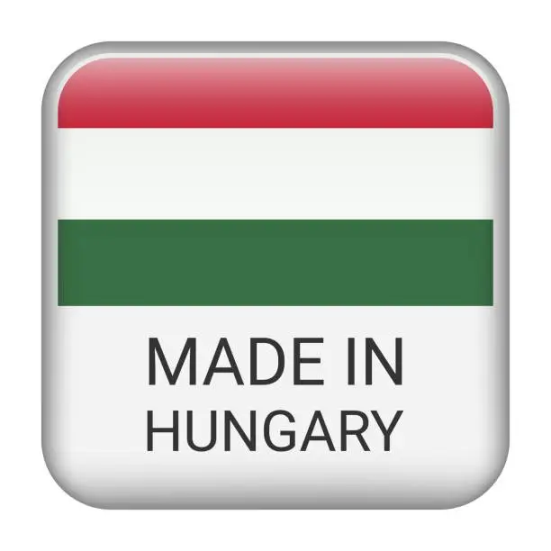 Vector illustration of Made in Hungary badge vector. Sticker with stars and national flag. Sign isolated on white background.