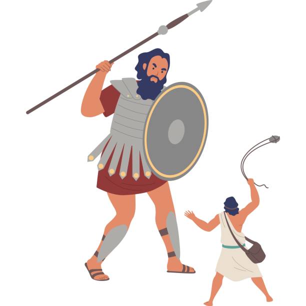 ilustrações, clipart, desenhos animados e ícones de ícone do vetor de caracteres bíblicos de davi e golias - goliath david giant battle