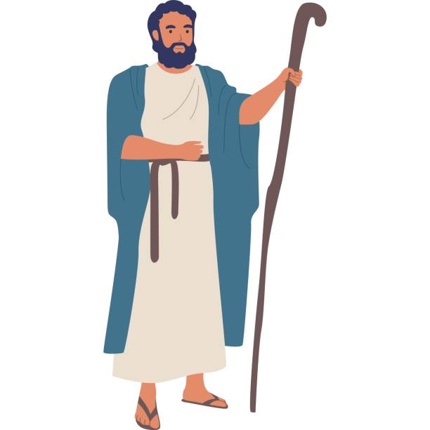 istock Prophet Moses with wooden staff Bible character vector icon 1488903863