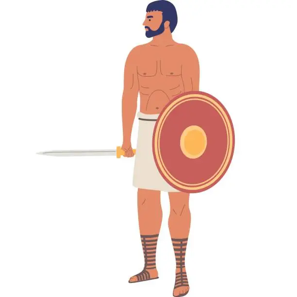 Vector illustration of Ancient Roman warrior with shield and sword vector icon