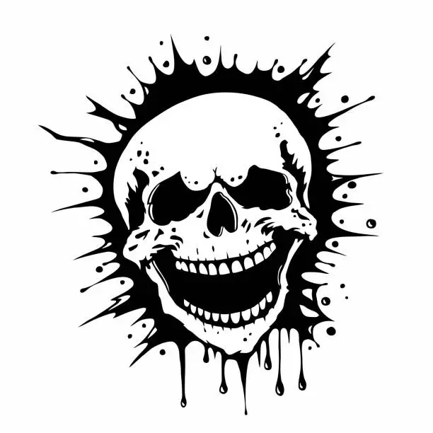 Vector illustration of Vector illustration isolated on white. Laughing human skull in tattoo style.