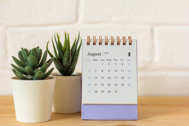 istock Desktop calendar for August 2023. Calendar for planning and managing each date. 1488906081