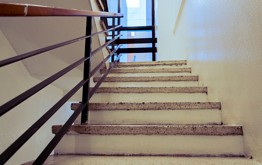 Empty stairs inside an office building, anti-seismic construction in Central America