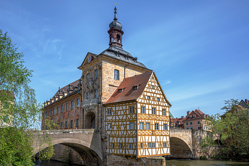 Half-timbered house of The Old Town Hall (Altes Rathaus) in Bamberg, Germany