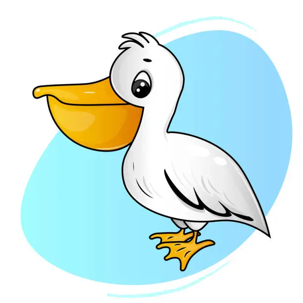 Vector illustration of cartoon pelican on the background of the sea