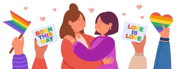 Vector illustration of People supporting happy lesbian couple vector illustration