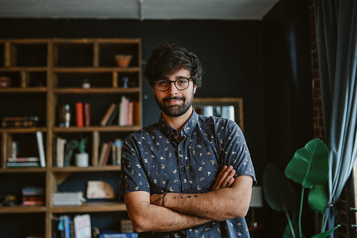 Portrait of a software developer at his home in Los Angeles, California
