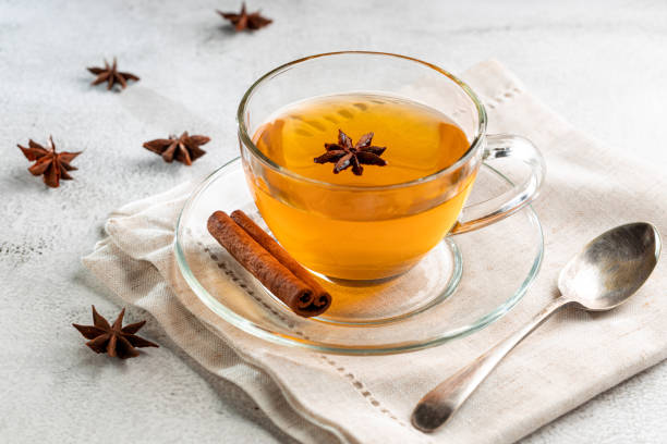 istock Anise tea with cinnamon in glass cup. 1488920244