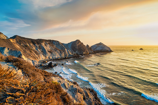 Sunset landscape at Big Sur coastline in California, USA