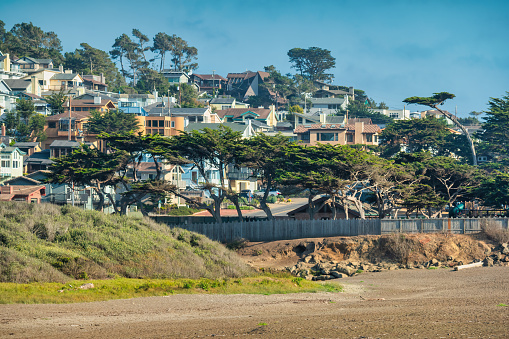 Residential district on the ocean waterfront in Cambria, California, USA