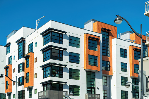 New condo buildings in the Mission Bay area of San Francisco, California, USA.