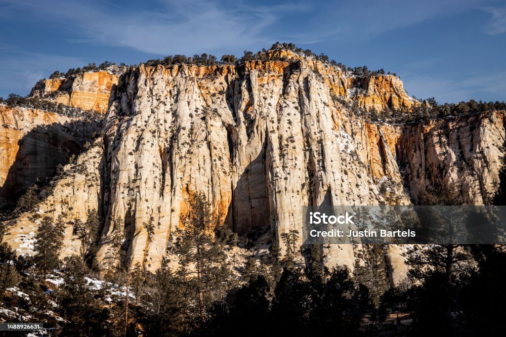 Cliff Wall Cliff wall Hiking in Zion National Park near Springdale, Utah. Backgrounds Stock Photo