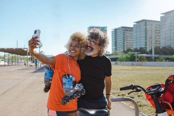 istock Cheerful diverse people taking selfie in the city 1488927183