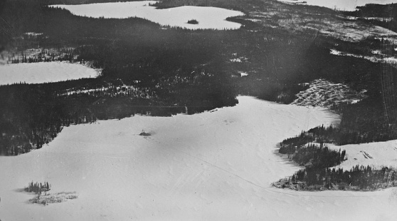 Aerial shot of the landscape of northern Manitoba, Canada. Vintage photograph ca. 1928.