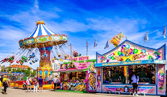 Windsor, Ontario, Canada - June 18, 2023:  The annual Windsor Riverfront Carnival has commenced for 2023.  It marks the unofficial launch of the summer season.   Midway rides, game of skill, food and drink etc.
