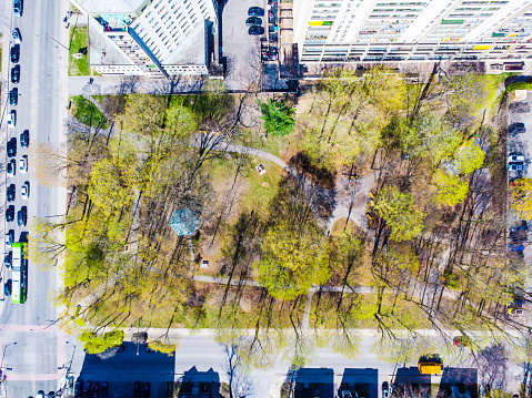 Aerial view of Samuel Holland public park during springtime day in Quebec city.