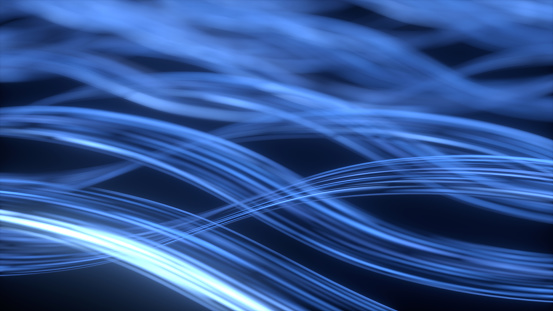 Flowing curves with glowing lines, 3d rendering.