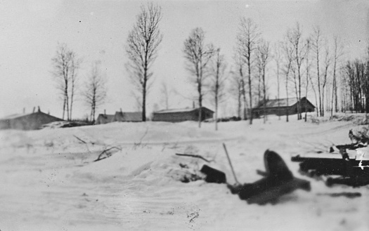 The central camp of Sherritt Gordon nickel mines at Cold Lake in Manitoba, Canada. Vintage photograph ca. 1928. This camp would eventually become the town of Sherridon. The mine closed in 1952.
