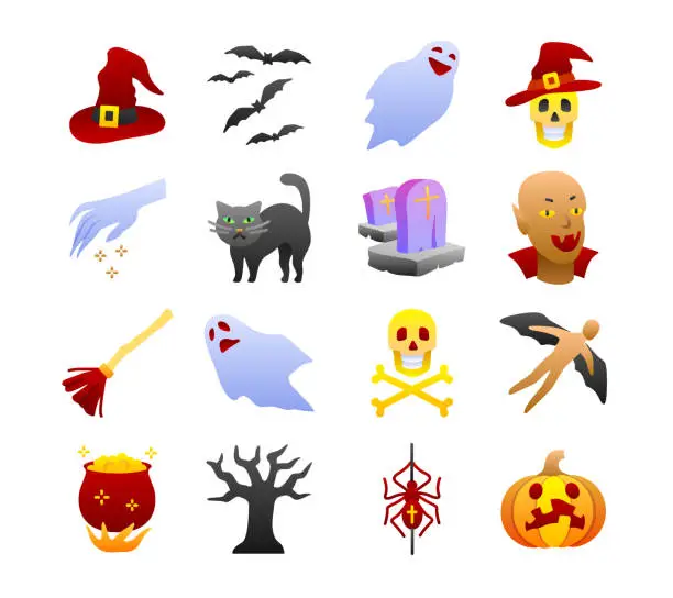 Vector illustration of Halloween Flat Gradient Icons Set