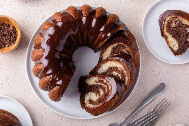 istock Chocolate marble bundt cake with chocolate glaze drizzled on top 1488946485