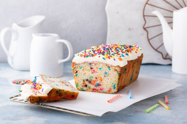 istock Birthday cake or funfetti cake with sprinkles and frosting 1488946499