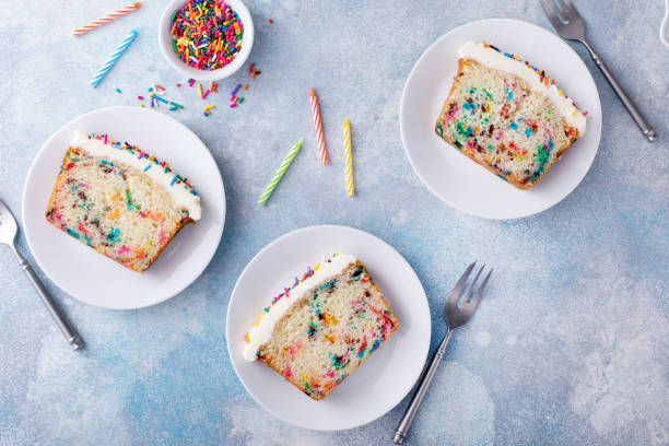 istock Birthday cake or funfetti cake with sprinkles and frosting 1488946503