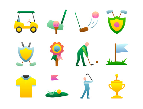 Golf Icon Set. Flat gradient style. Vector illustration.