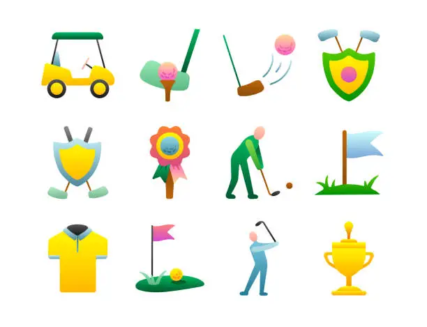 Vector illustration of Golf Flat Gradient Icon Set