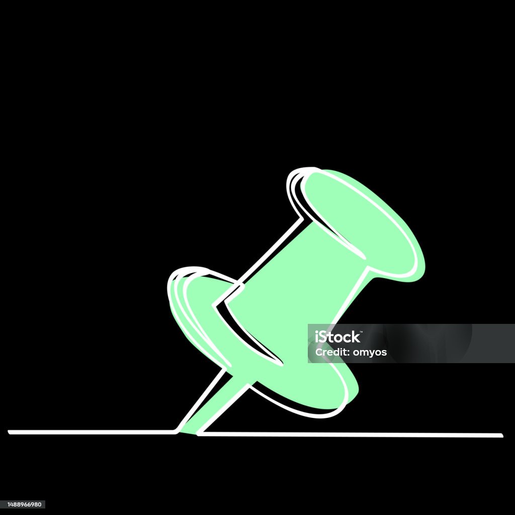 Drawing Pin Pushed In Simple Vector Sketch Push Pin Single One Line Art Continuous Stock ...