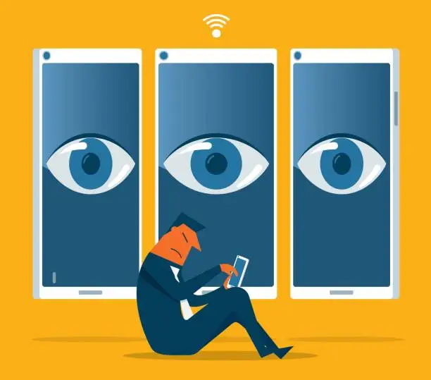 Vector illustration of Businessman - Spying Smart Phone