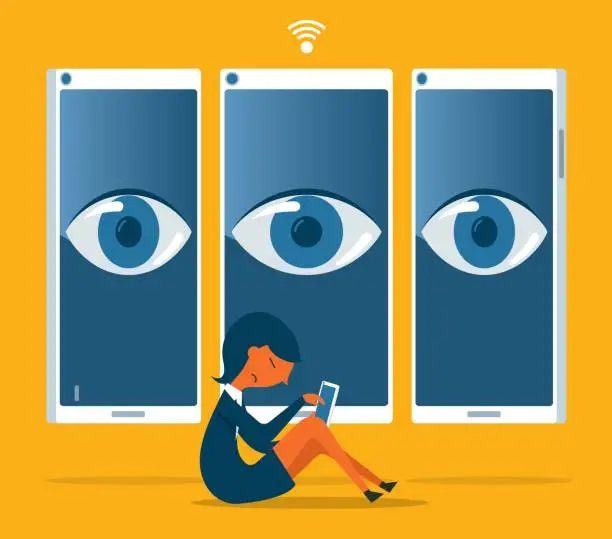 Vector illustration of Businesswoman - Spying Smart Phone
