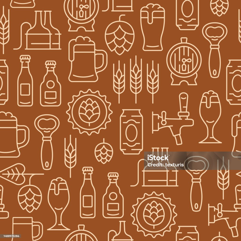 Beer Vector Line Beer Line Seamless Background Vector Pattern With Mug Of Beer Hop Cone ...