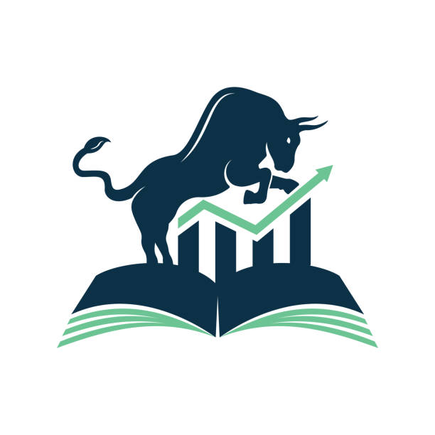 Bull and Chart Book logo Concept. Business and Finance Study Logo template vector design. Bull and Chart Book logo Concept. increase stat stock illustrations