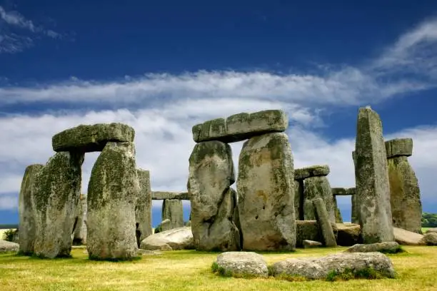 The beautiful and ancient prehistoric stone circle of Stonehenge on Salisbury Plain in England, constructed approx 3000 BC