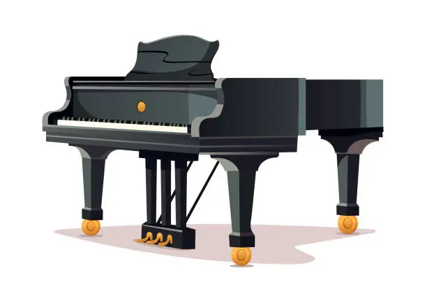 Vector illustration of Classic black grand piano with closed lid. Musical instrument. Vector illustration for design.