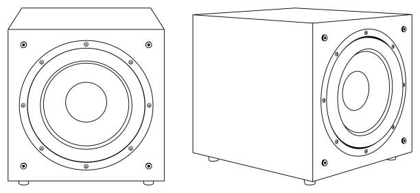 Subwoofer speaker. Home audio system. Vector illustration Component parts of audio systems and surround sound speaker of the house stock illustrations