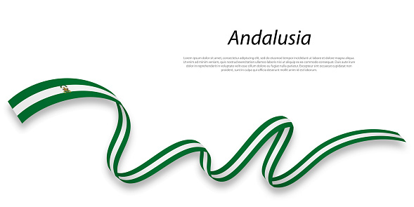 Waving ribbon or stripe with flag of Andalusia is a region of Spain