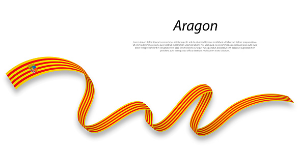 Waving ribbon or stripe with flag of Aragon is a region of Spain