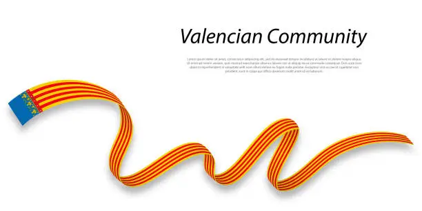 Vector illustration of Waving ribbon or stripe with flag of Valencian Community