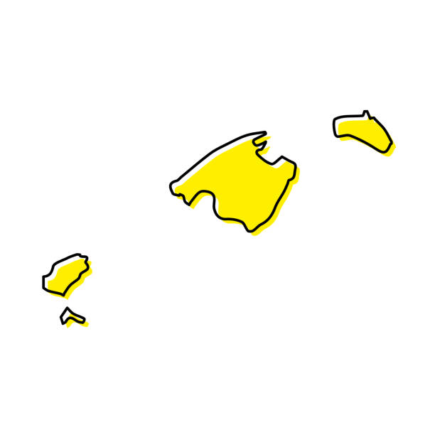 Simple outline map of Balearic Islands is a region of Spain Simple outline map of Balearic Islands is a region of Spain. Stylized minimal line design balearic islands stock illustrations