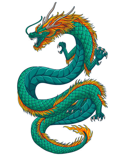 istock Aggressive japanese fantasy dragon concept isolated vector illustration 1489001673