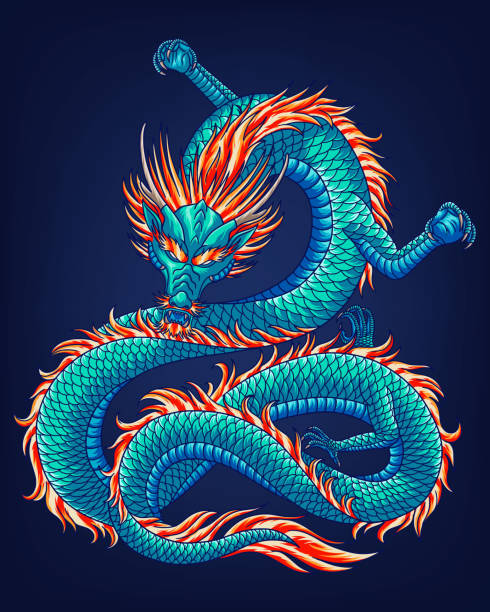 istock Aggressive japanese fantasy dragon concept  isolated vector illustration 1489002206