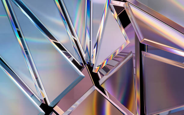 Glass geometries with dispersion colors, 3d rendering.